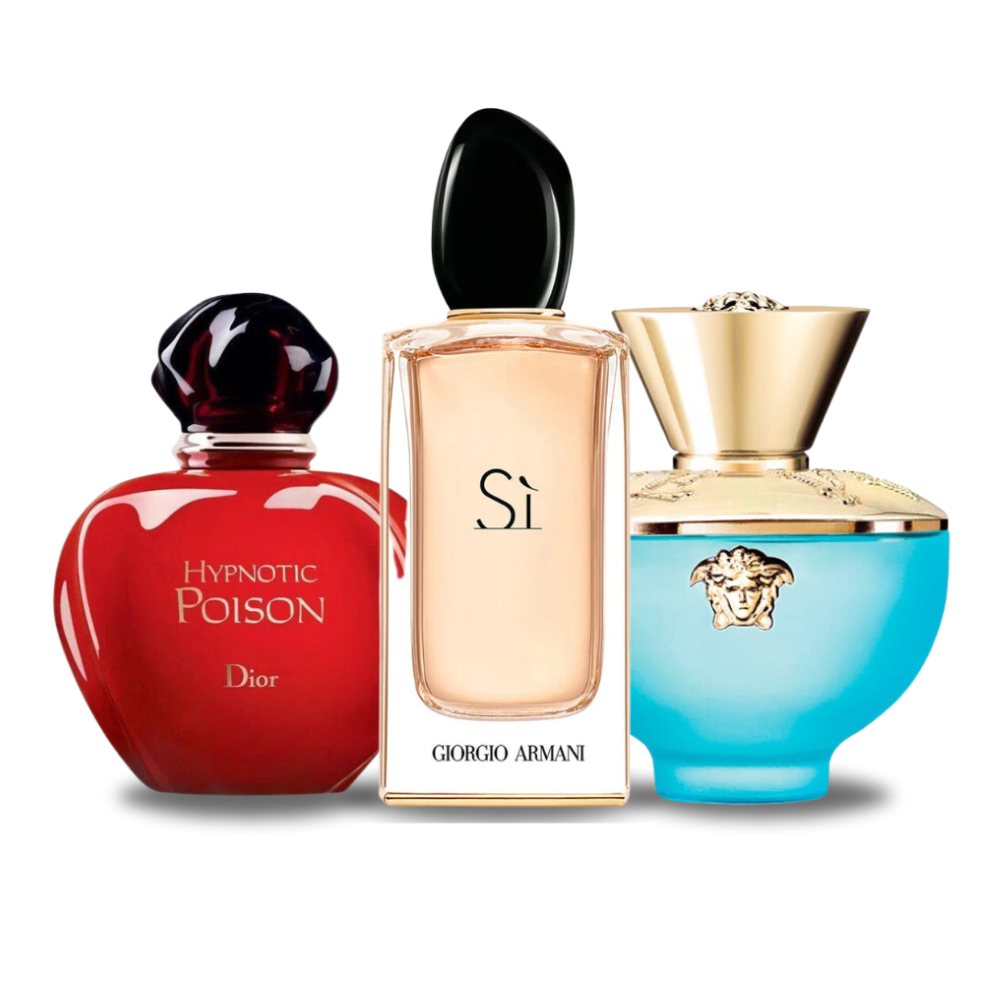 3 Parfums Dior HYPNOTIC POISON, Giorgio Armani SÌ und Versace DYLAN TURQUOISE 100ml (Eau de Parfum)- Damenparfum