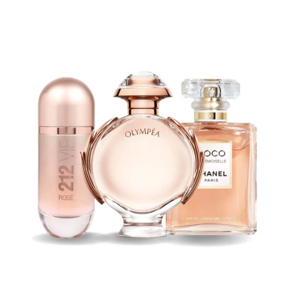 3 Parfums Carolina Herrera 212 VIP ROSÉ,  Paco Rabanne OLYMPÉA und Chanel COCO MADEMOISELLE - Eau de Toilette - Damenparfum