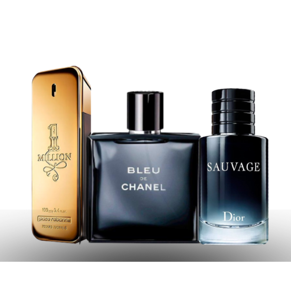 3 Herrenparfums – Sauvage von Dior, Bleu de Chanel und One Million von Paco Rabanne - Eau de Toilette - Herrenparfum