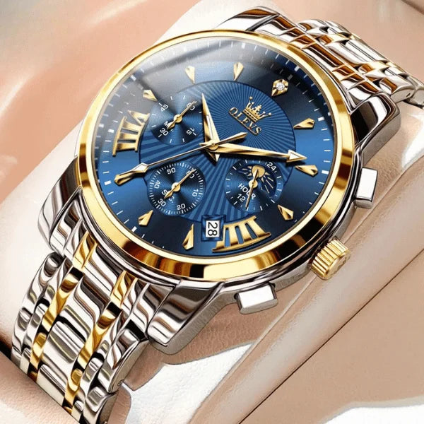 Olevs Herren Chronographen-Uhr Biarritz | Blau und Gold