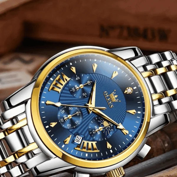 Olevs Herren Chronographen-Uhr Biarritz | Blau und Gold