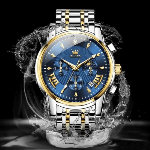 Olevs Herren Chronographen-Uhr Biarritz | Blau und Gold